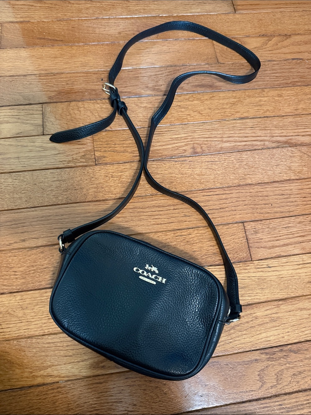 Coach Black Pebbled Leather Crossbody Camera Bag with Silver Logo